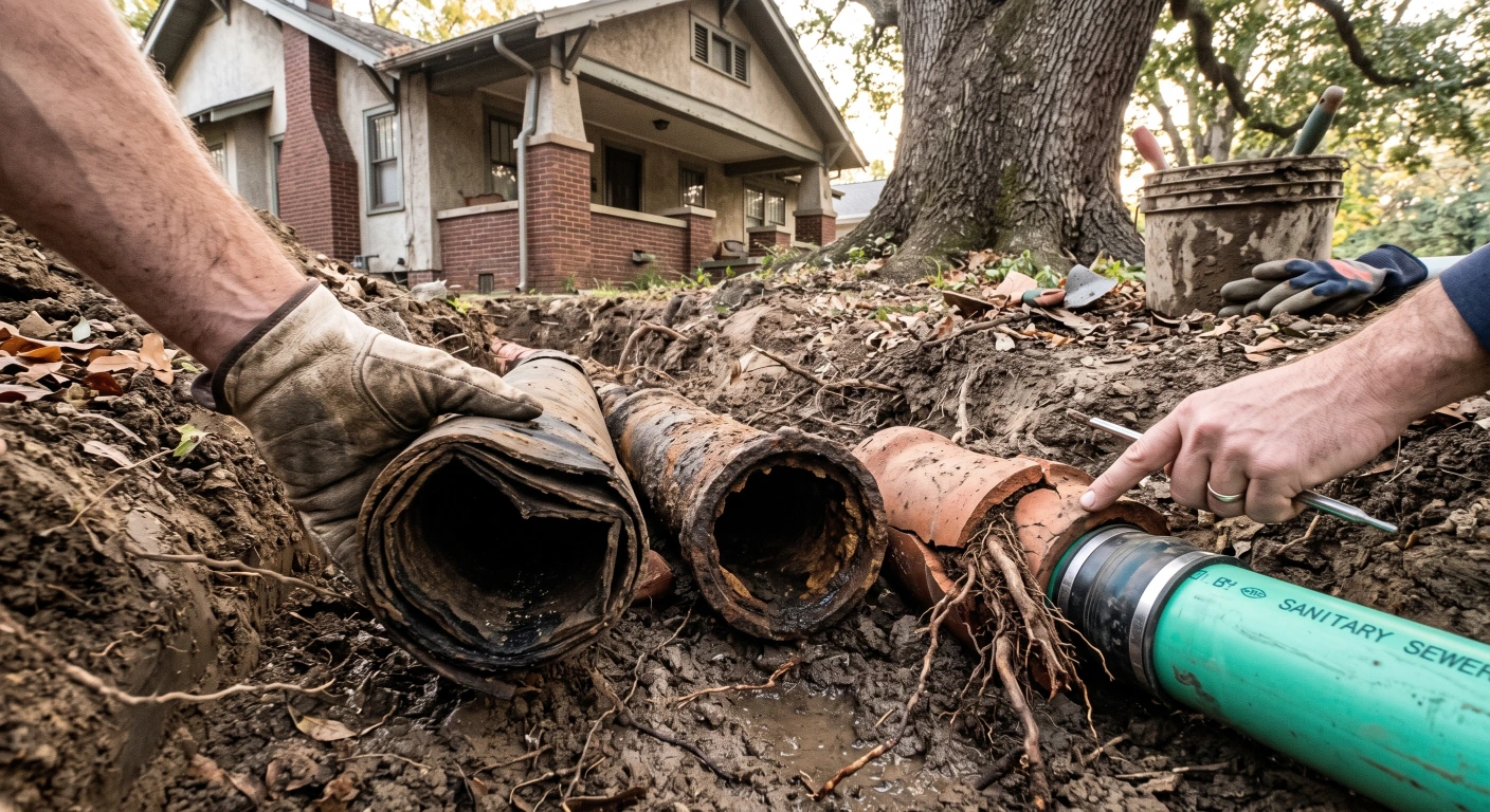 Old house sewer pipe inspection — cast iron, clay and Orangeburg